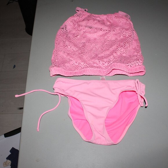 Pink 2Pcs Justice Tankini Swimsuit Size 14 - Picture 1 of 10